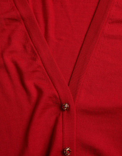 Red Wool V-neck Buttoned Cardigan Sweater