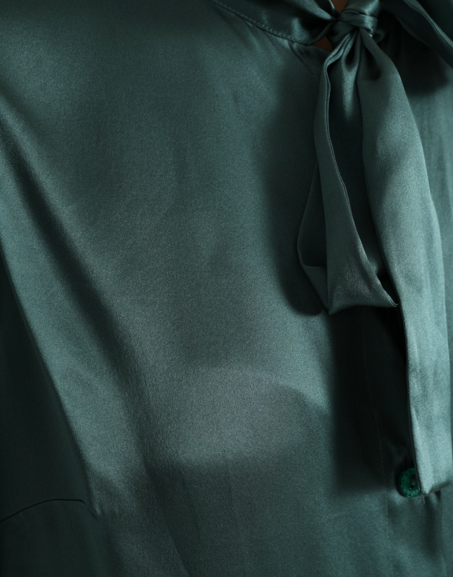 Dark Green Silk Ascot Collar Blouse Top