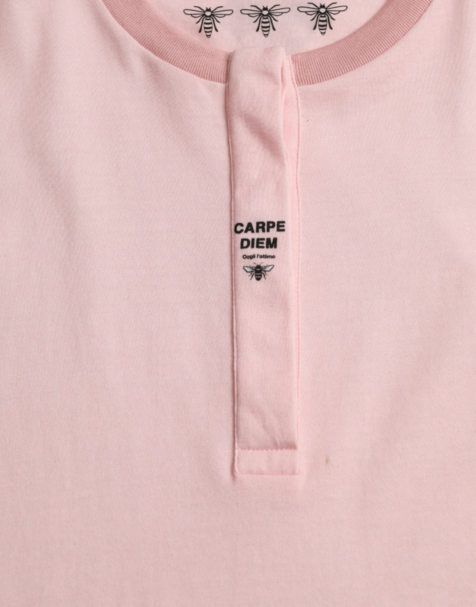 Pink Floral Print Cotton Short Sleeves T-shirt