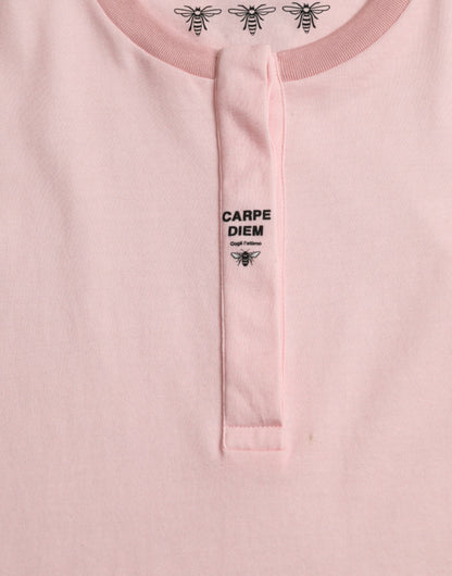 Pink Floral Print Cotton Short Sleeves T-shirt