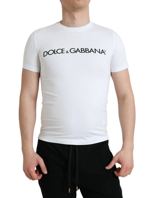White Logo Print Cotton Crew Neck T-shirt