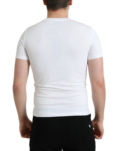 White Logo Print Cotton Crew Neck T-shirt