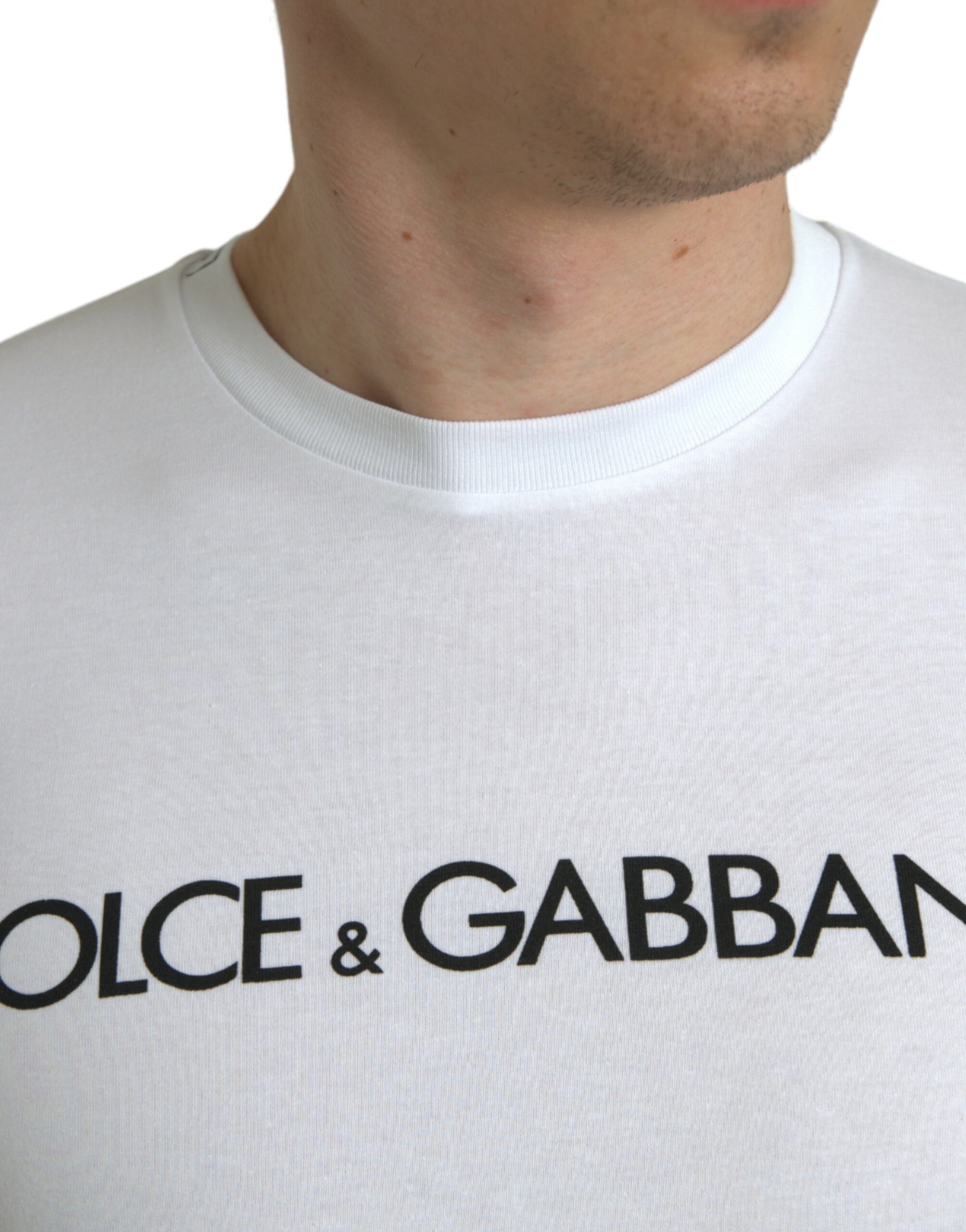 White Logo Print Cotton Crew Neck T-shirt
