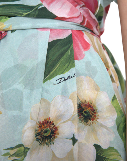 Blue Floral Wide Leg Wrap Jumpsuit Dress