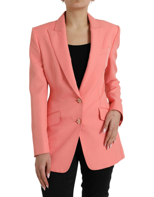 Pink Polyester Single Breasted Blazer Jacket