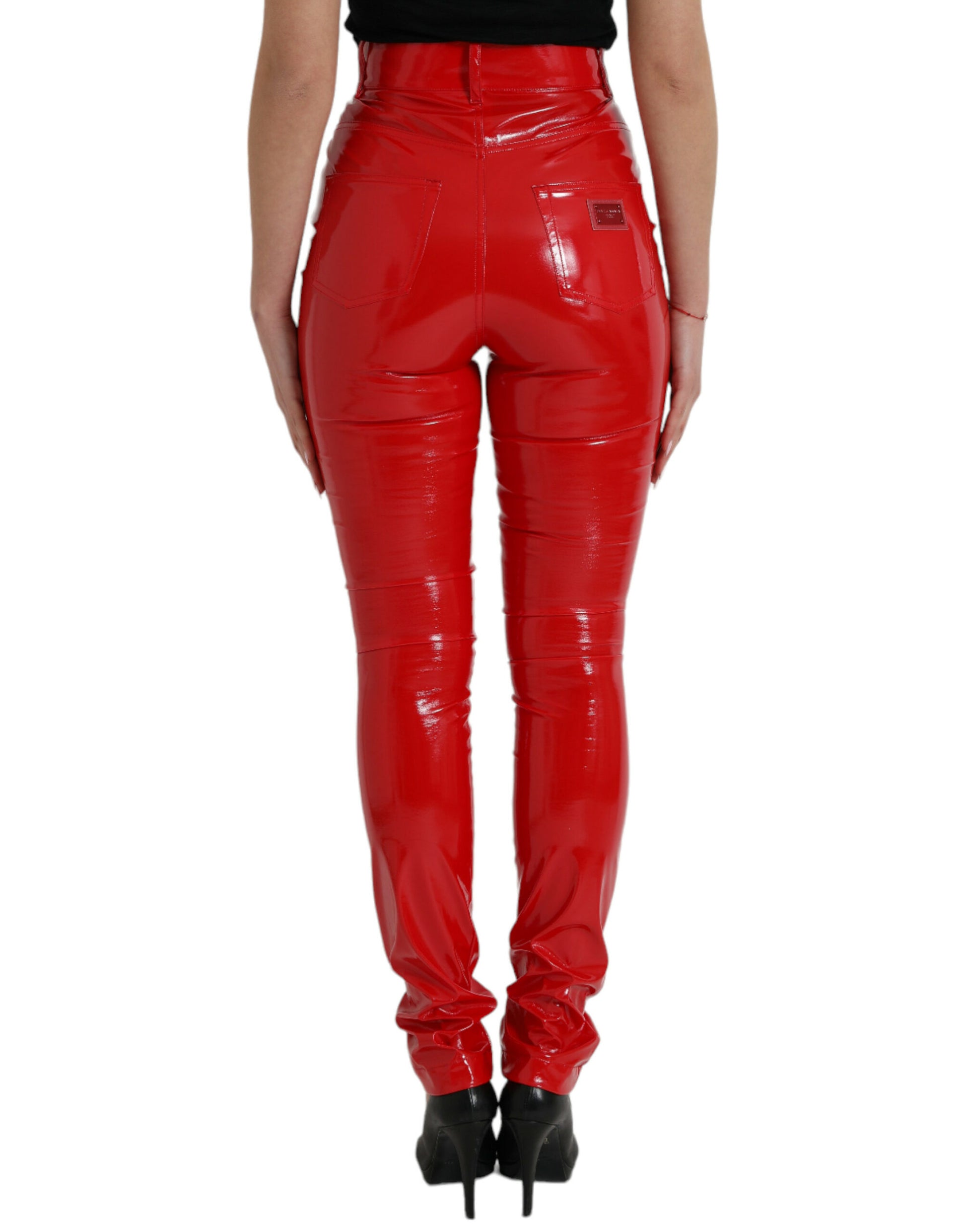 Shiny Red High Waist Skinny Pants