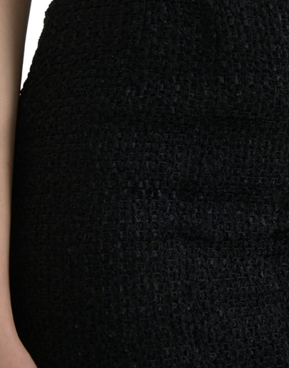 Black Wool High Waist Pencil Cut Midi Skirt
