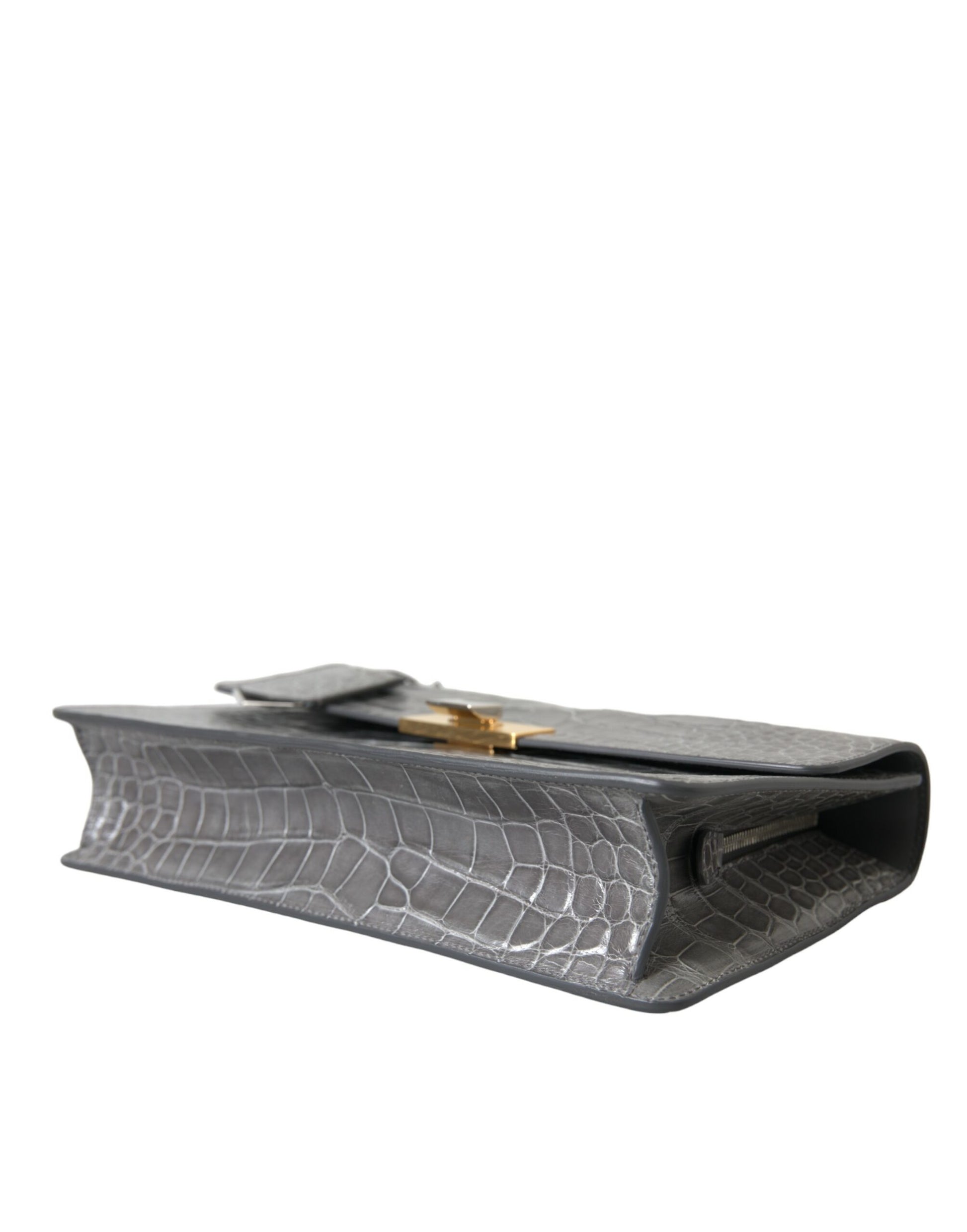 Gray Exotic Leather Medium Shoulder Hand Purse Bag