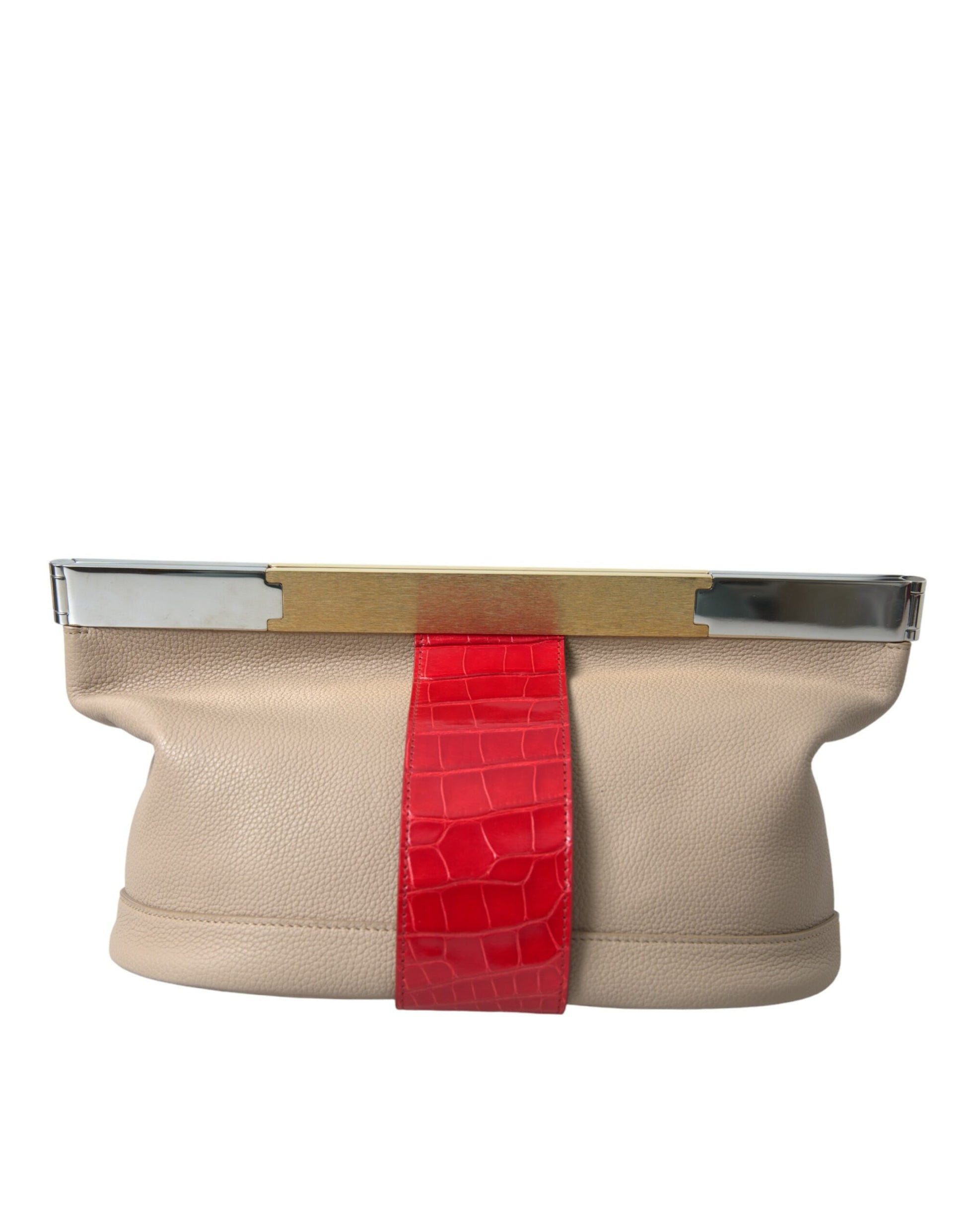 Beige Red Two Tone Exotic Leather Pouch Bag