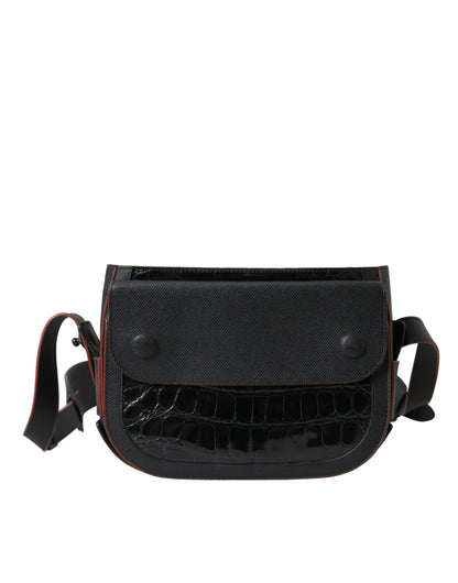 Black Exotic Leather Shoulder Crossbody Camera Bag