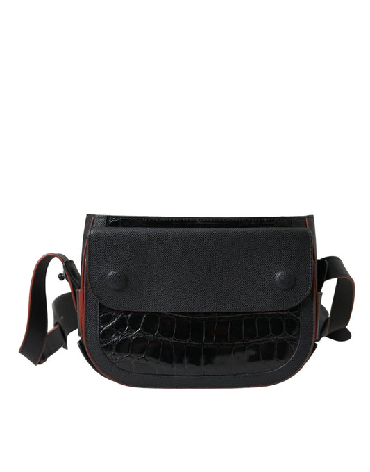 Black Exotic Leather Shoulder Crossbody Camera Bag