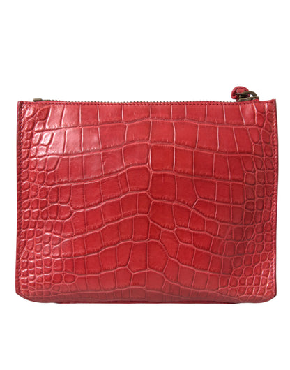 Red Exotic Skin Leather Classic Pouch Purse Wristlet Bag