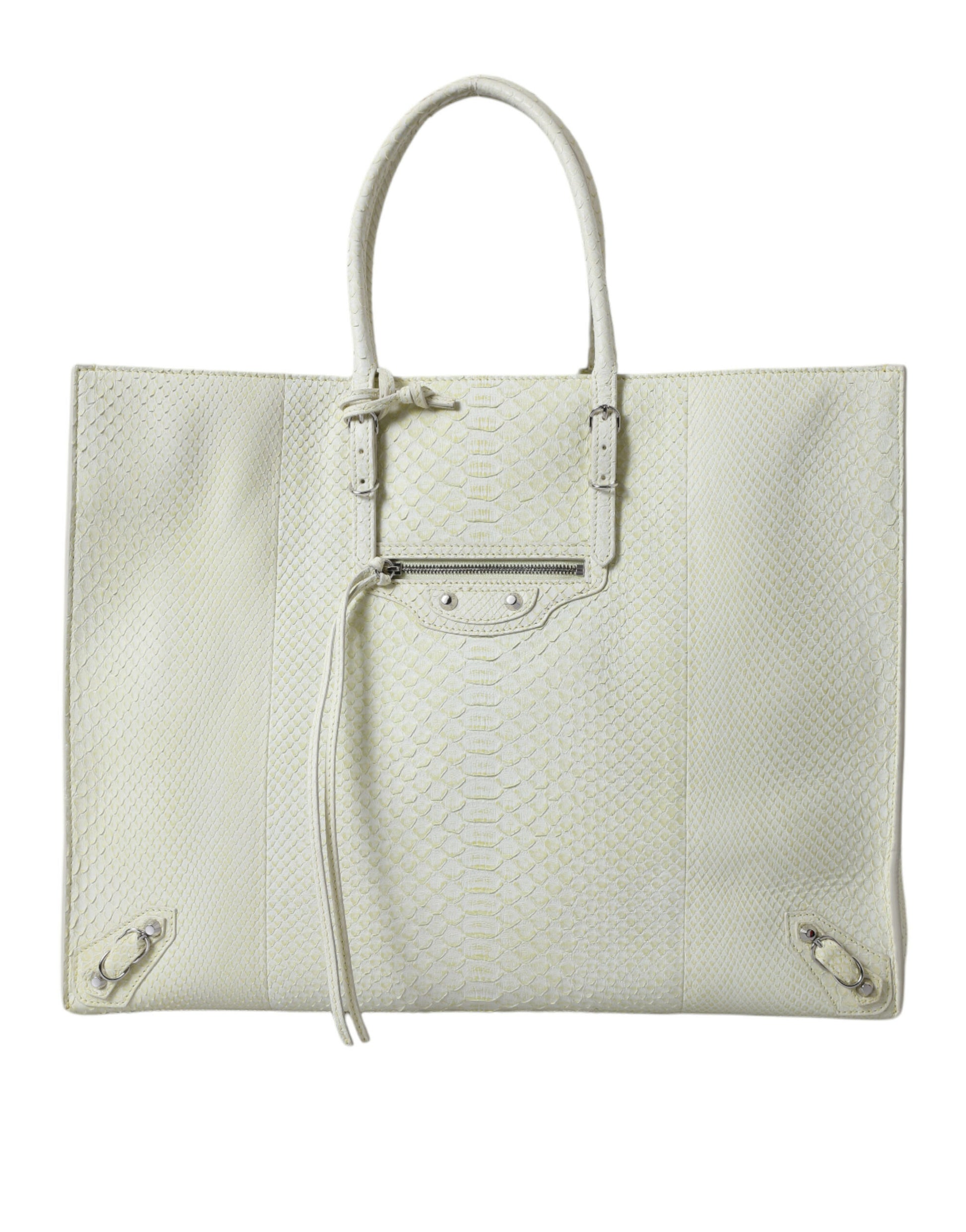 White Yellow Exotic Skin Leather Shopping Tote PAPIER Bag
