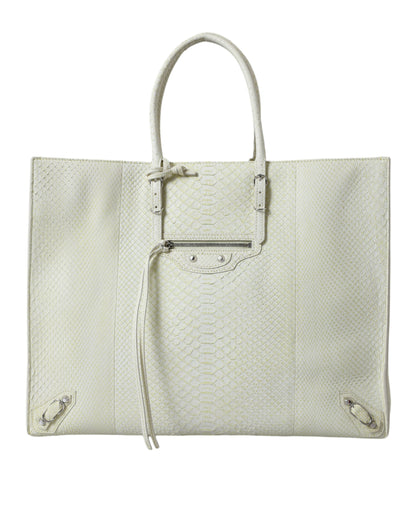 White Yellow Exotic Skin Leather Shopping Tote PAPIER Bag