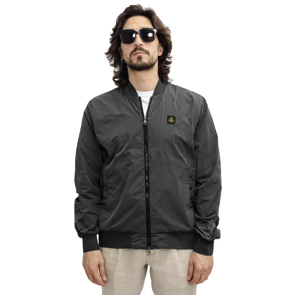 Gray Nylon Men Bomber Jacket