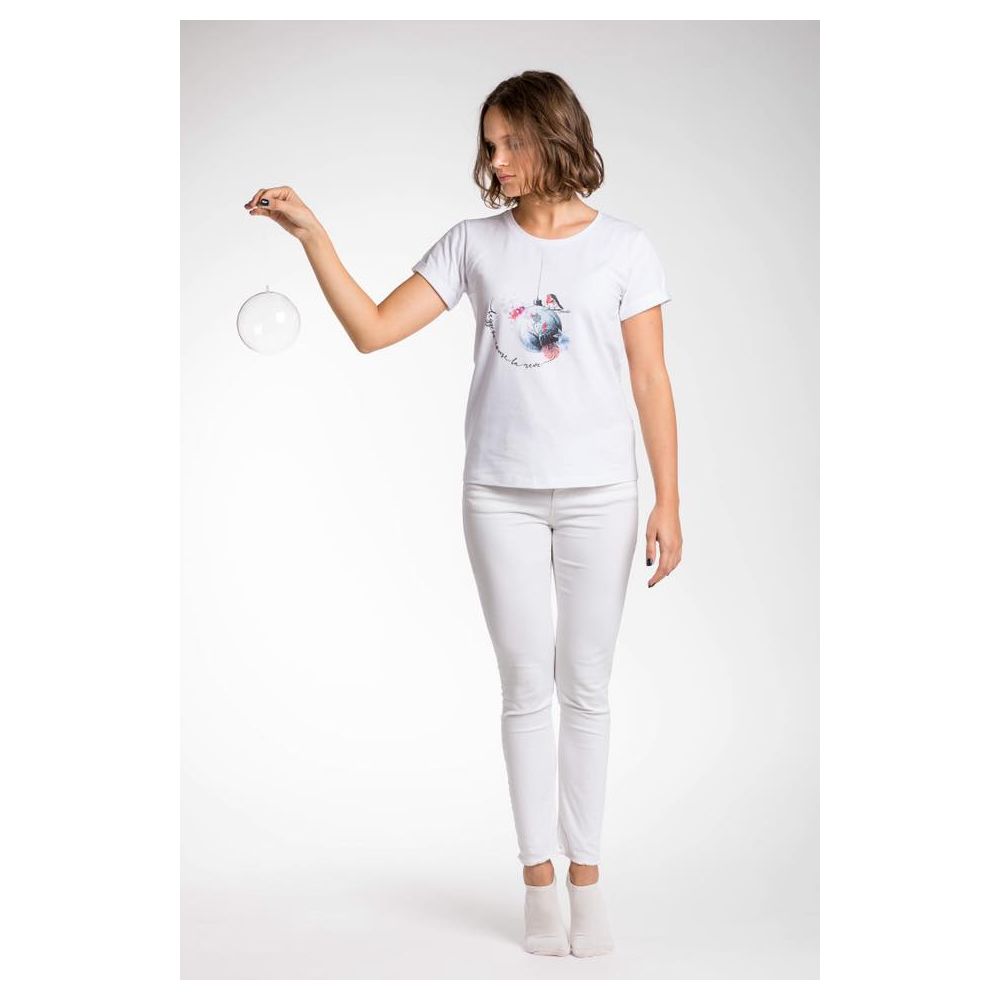 White Viscose Women T-Shirt