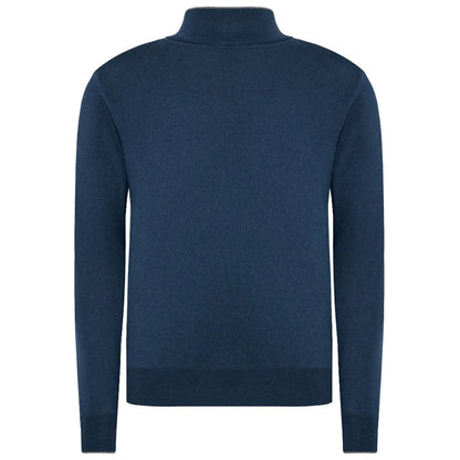 Blue Wool Men Sweater with Half Zip Closure