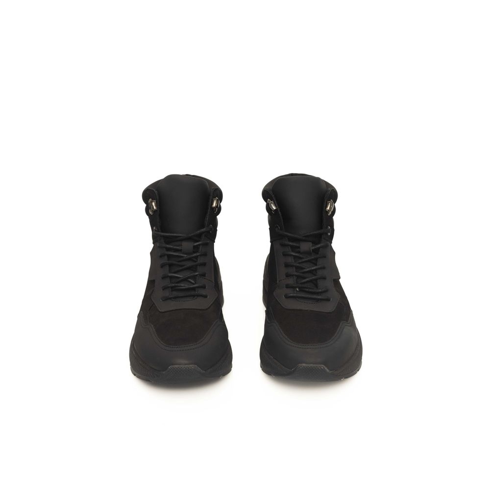 Black Cowhide Men's High Sneaker