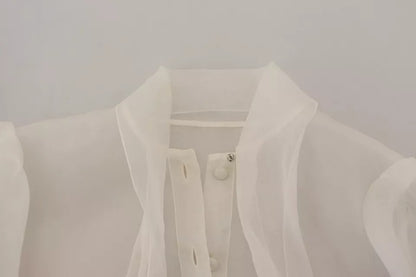 White Ascot Collar Long Sleeves Blouse Top