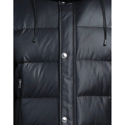Black Polyester Men Jacket with Removable Hood