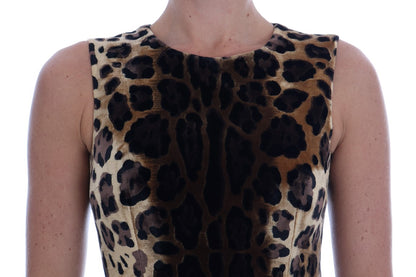 Brown Leopard Print Silk Sheath Dress