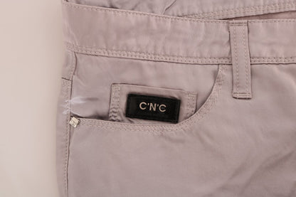 Beige Cotton Slim Fit Jeans