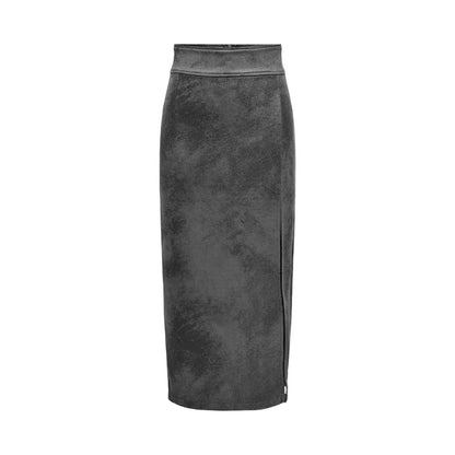 Gray Artificial Leather Skirt
