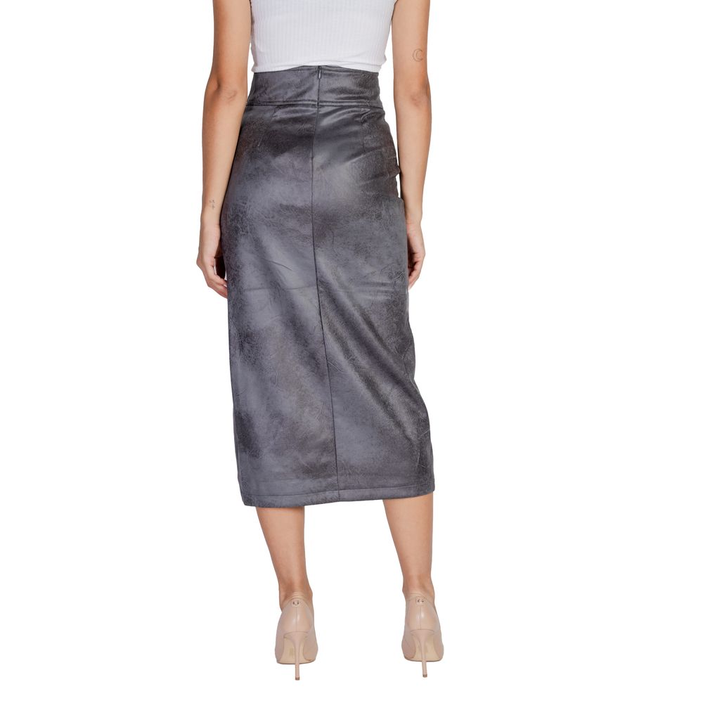 Gray Artificial Leather Skirt