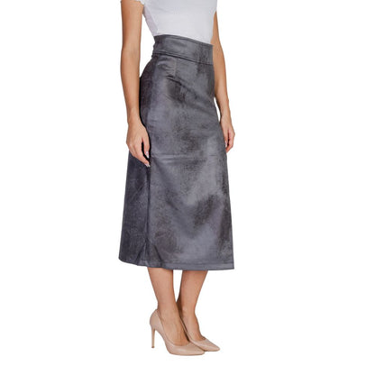 Gray Artificial Leather Skirt
