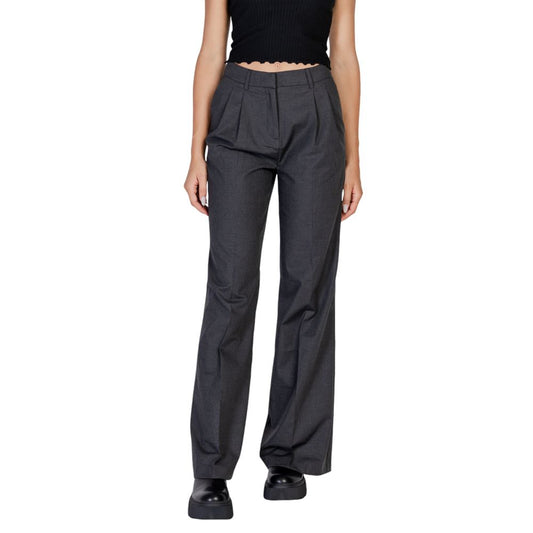 Gray Polyester Casual Pants