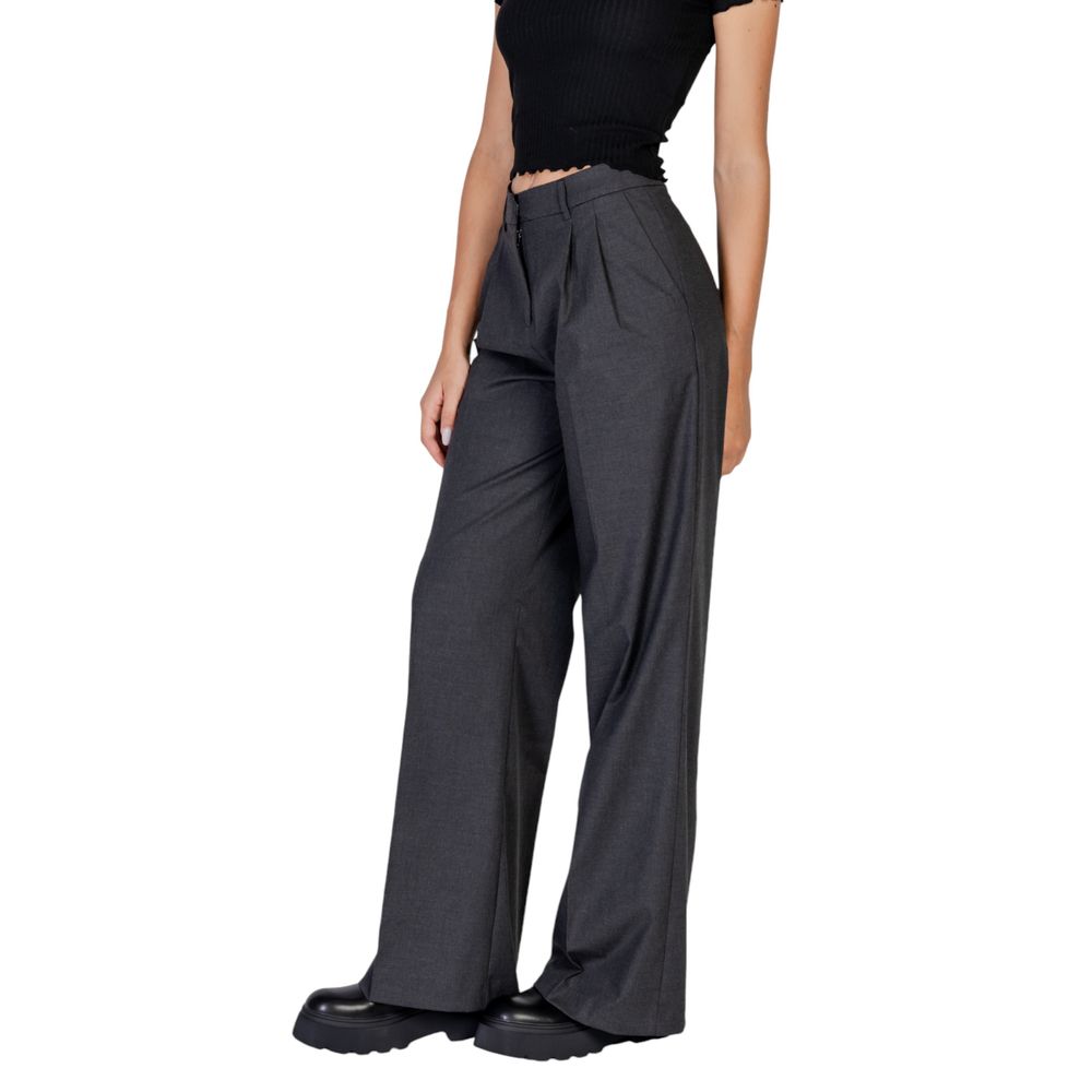 Gray Polyester Casual Pants
