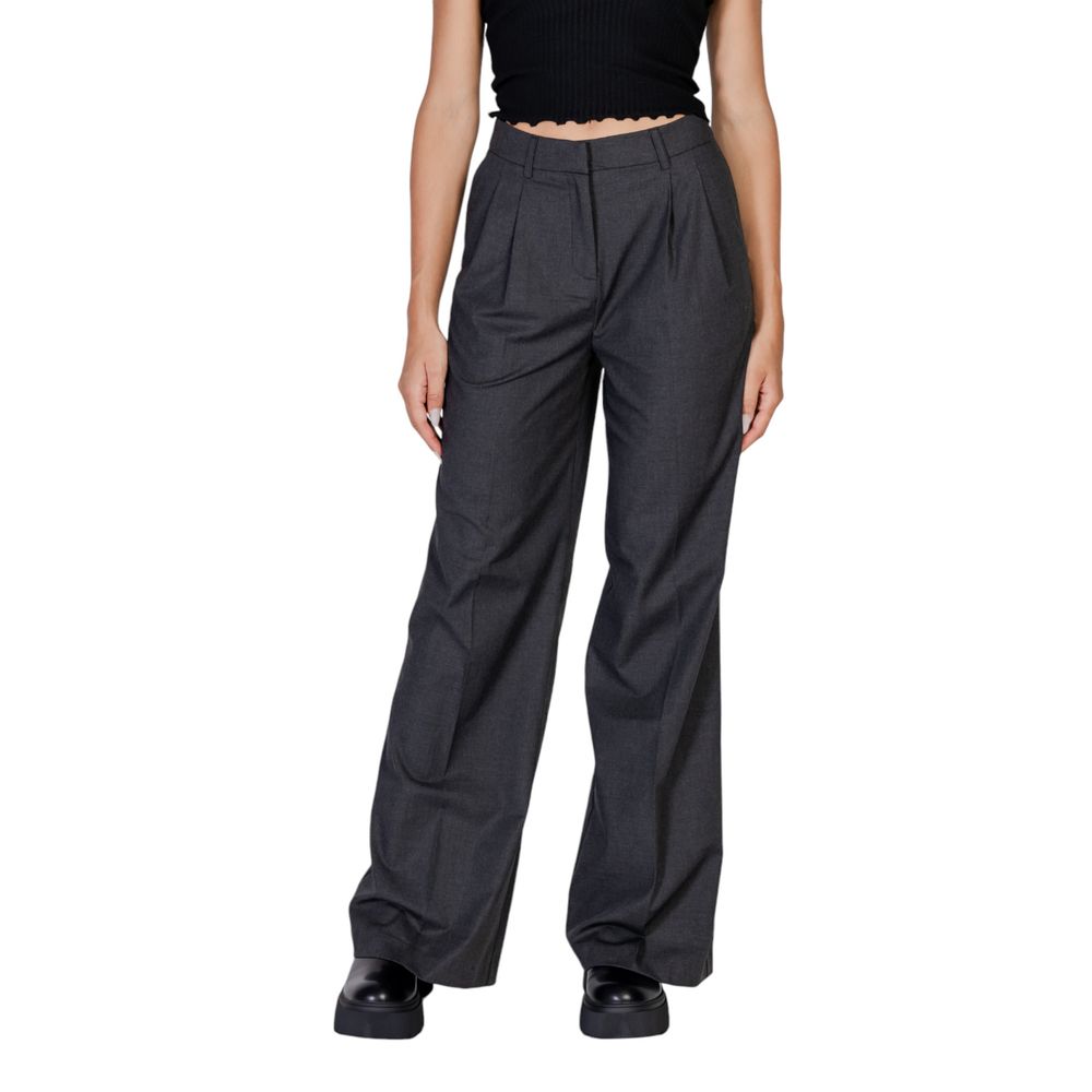 Gray Polyester Casual Pants
