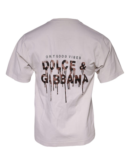 Beige Logo Cotton Blend Crew Neck T-shirt