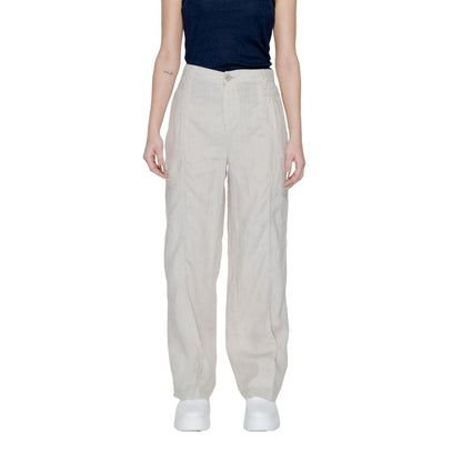 Beige Linen Flared Pants