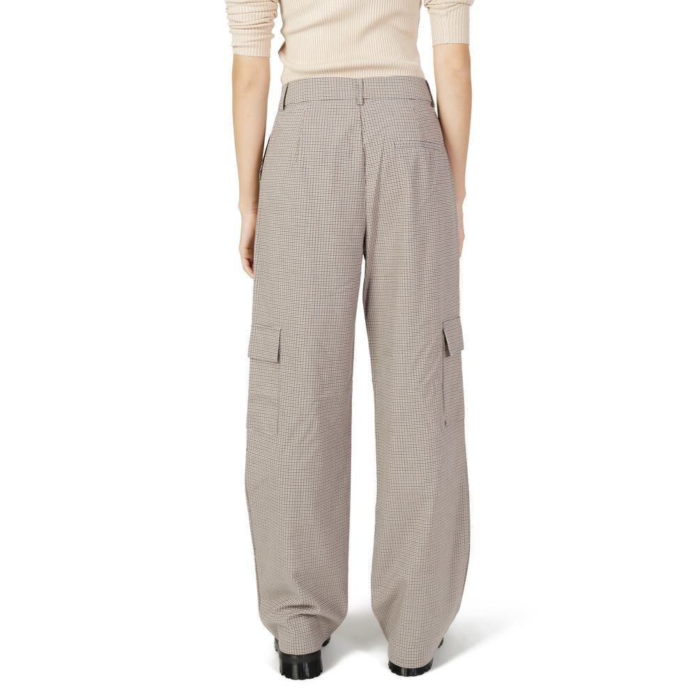 Beige Polyester Cargo Pants