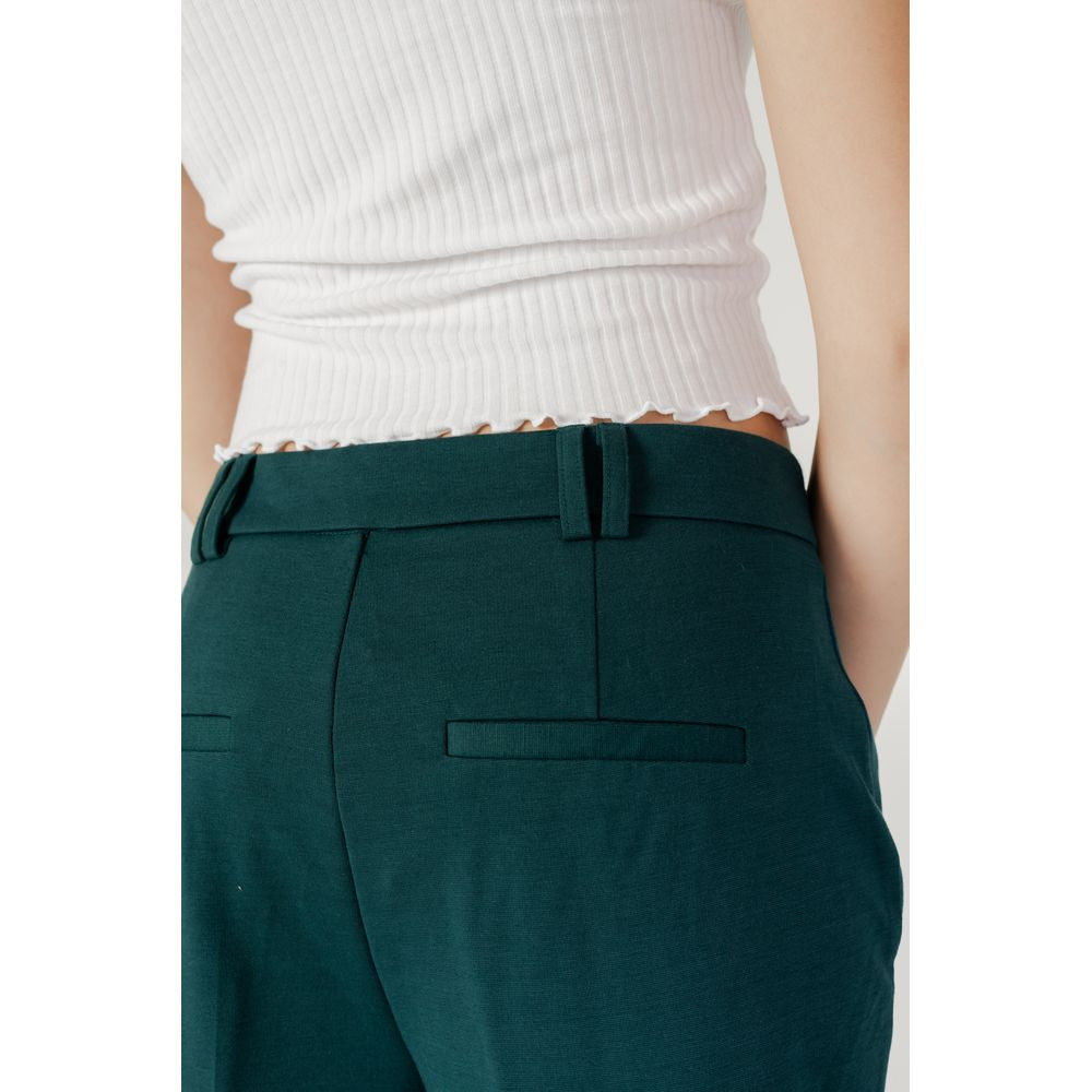 Green Polyester Casual Pants