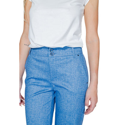 Blue Polyester Casual Pants