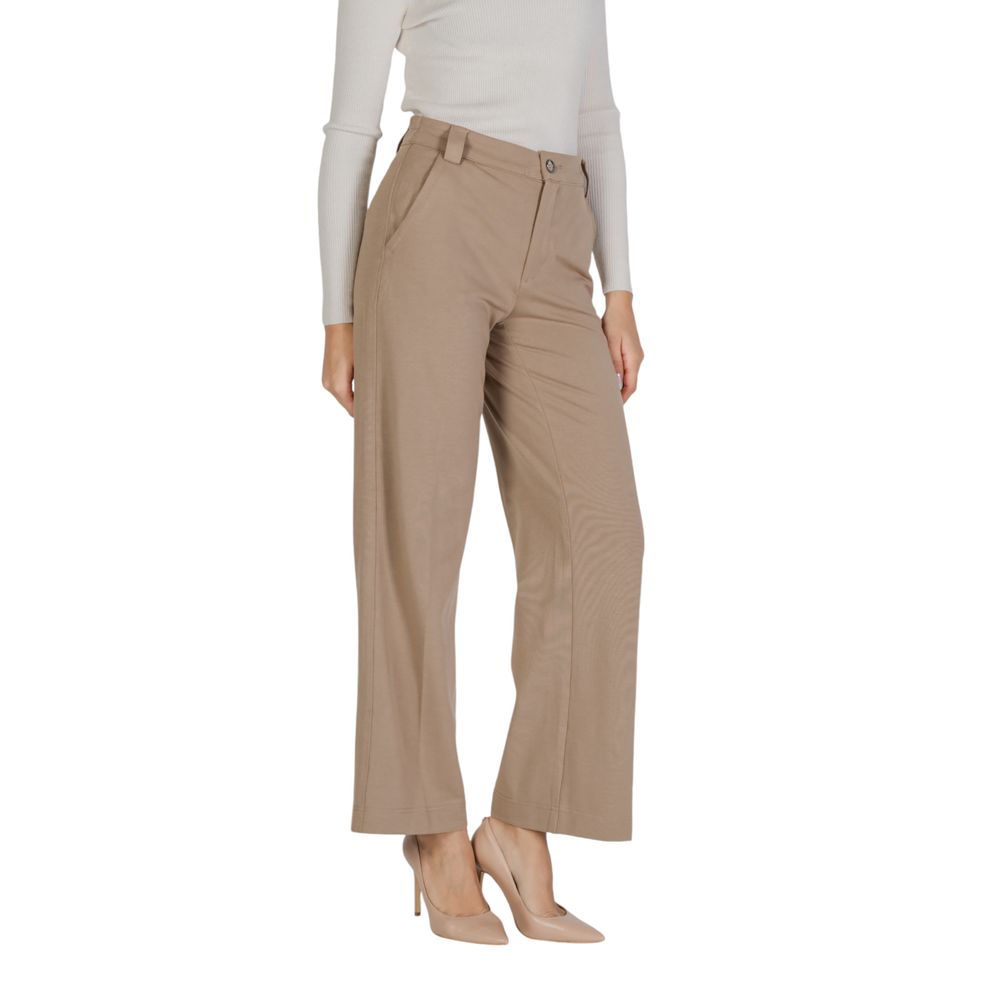 Beige Viscose Casual Pants