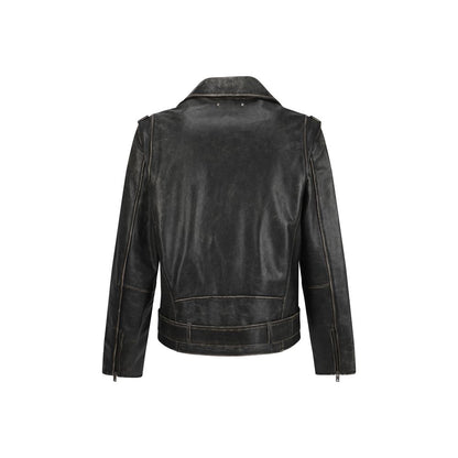 Brown Calf Leather Bos Taurus Biker Jacket
