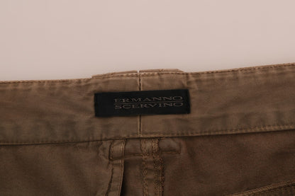 Brown Cotton Casual Slim Fit Pants