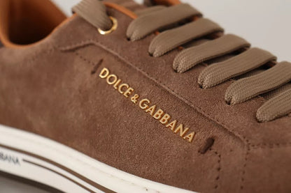 Brown Suede Logo Low Top Sneakers Men Shoes