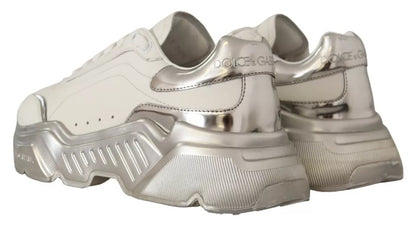White Silver Leather Daymaster Sneakers Shoes