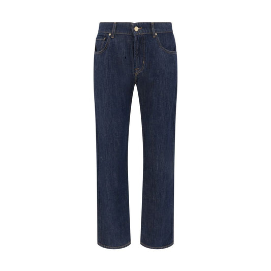 Blue Cotton Straight-Leg Jeans
