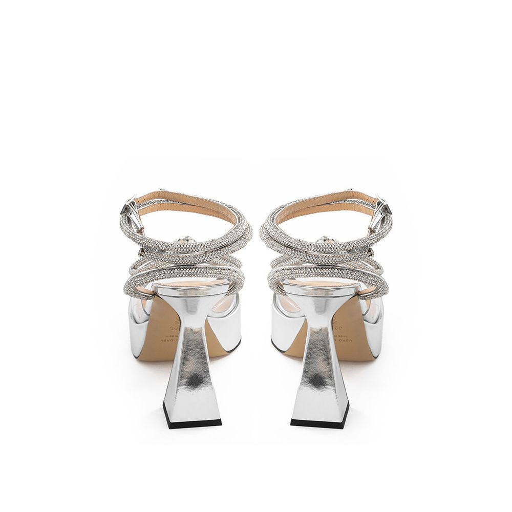 Gray Leather Platform Sandals