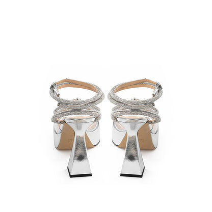 Gray Leather Platform Sandals