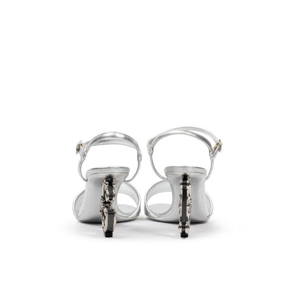 Gray Leather Stiletto Heel Sandals