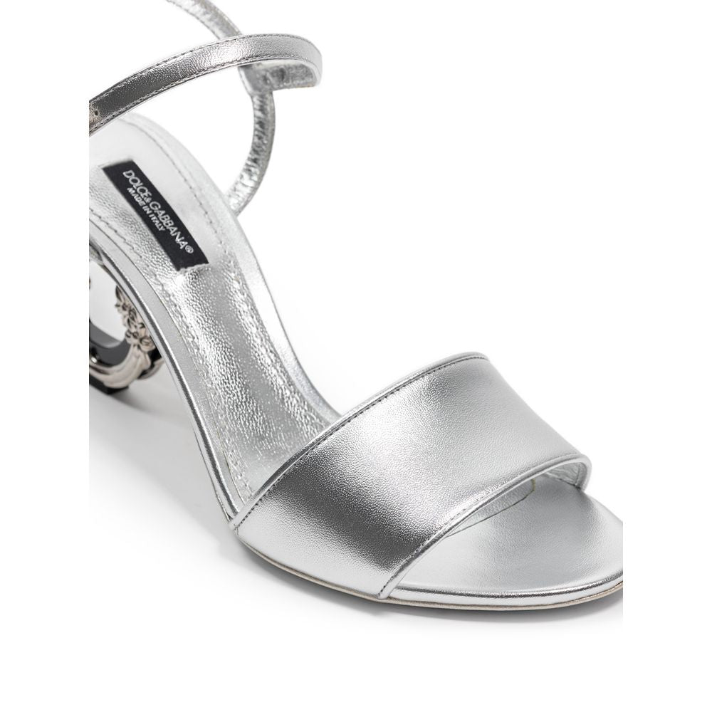 Gray Leather Stiletto Heel Sandals