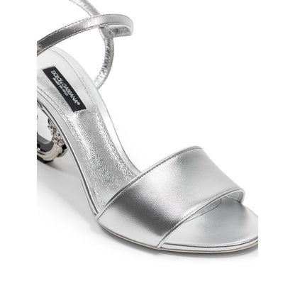 Gray Leather Stiletto Heel Sandals
