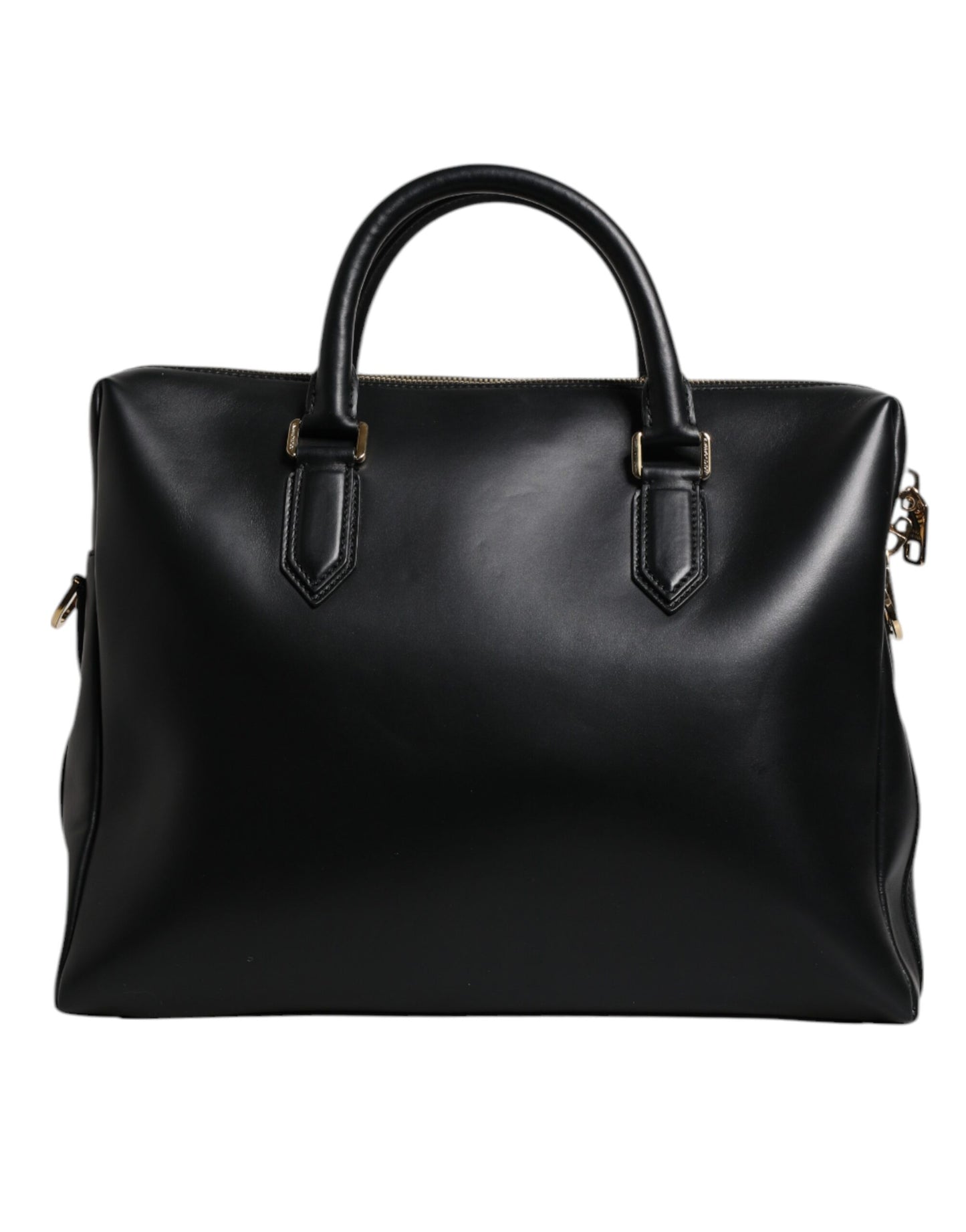 Black Calfskin Leather Heat Pressed Logo Briefcase Bag
