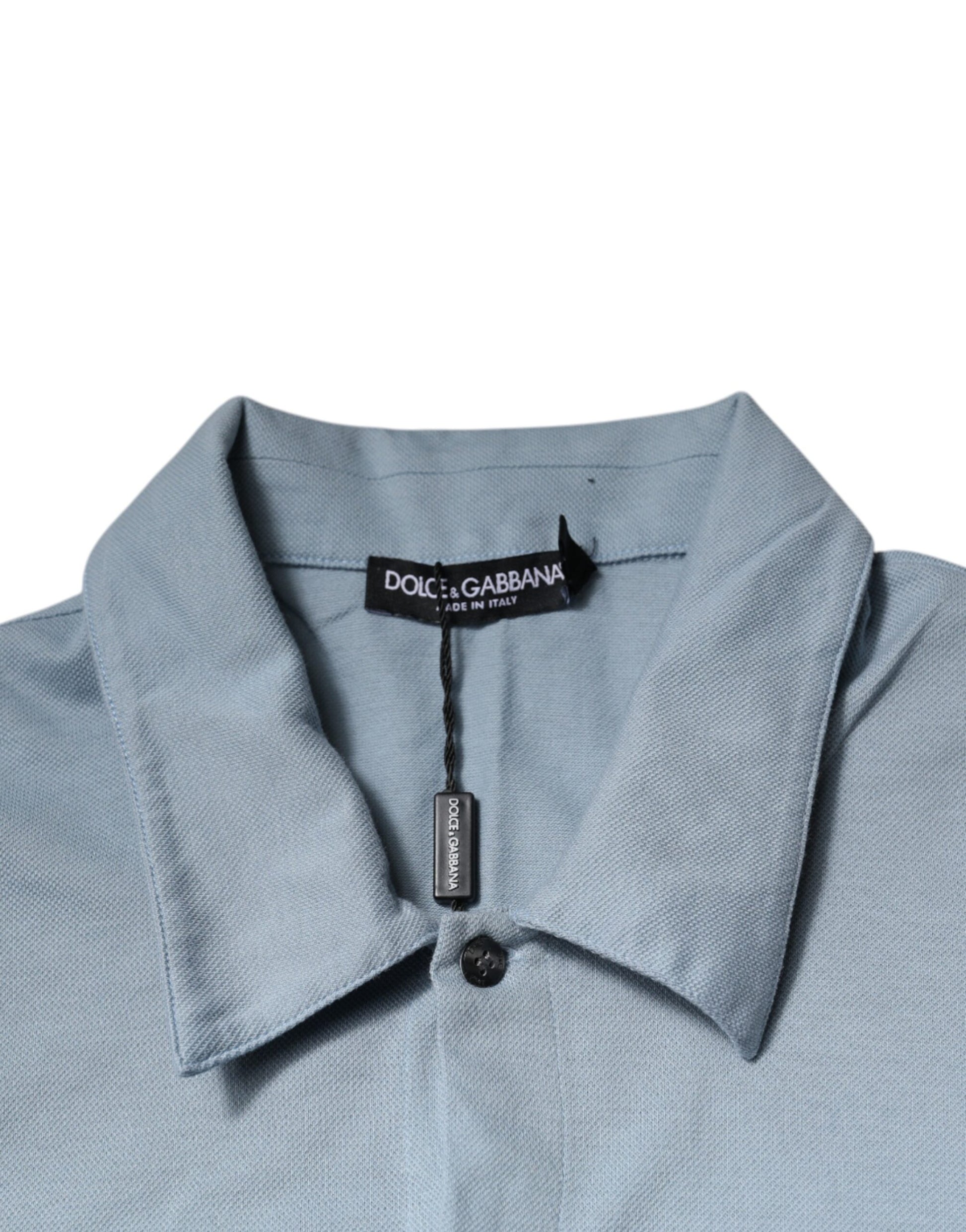Blue Cotton Button Down Casual Men Polo Shirt